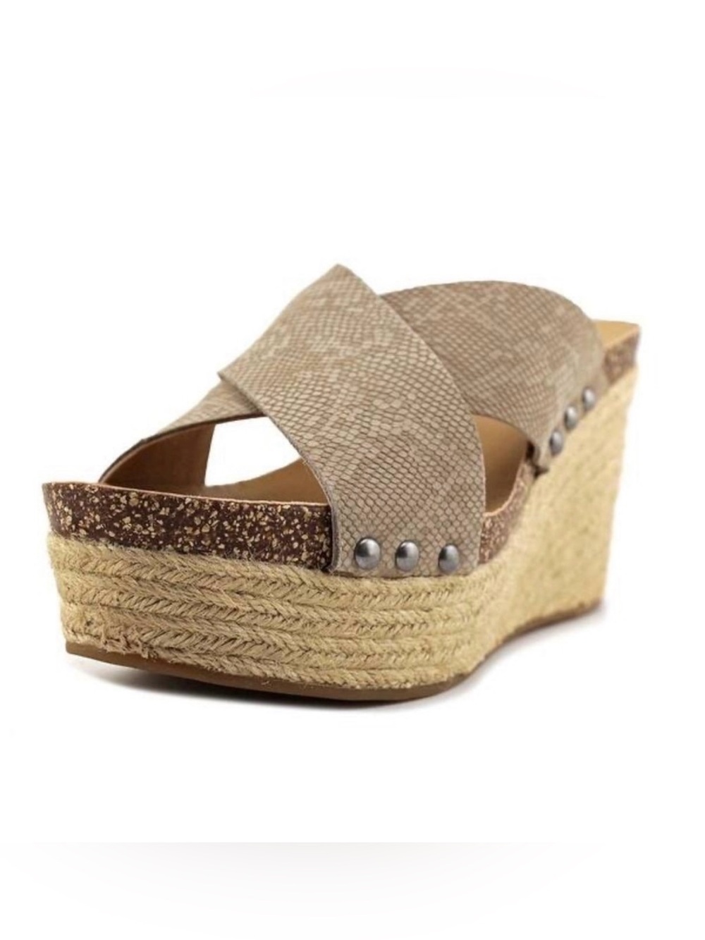 Lucky Brand 'Neeka' Snakeskin Print Studded Jute Wedge Sandals SZ 8